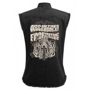 Dragstrip Clothing Ass in the Saddle Face in The Wind Black Sl/Less Distressed Work Shirt